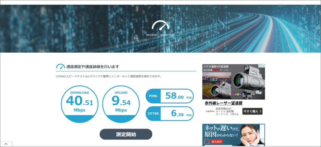 WiMAX 4G通信の速度測定結果