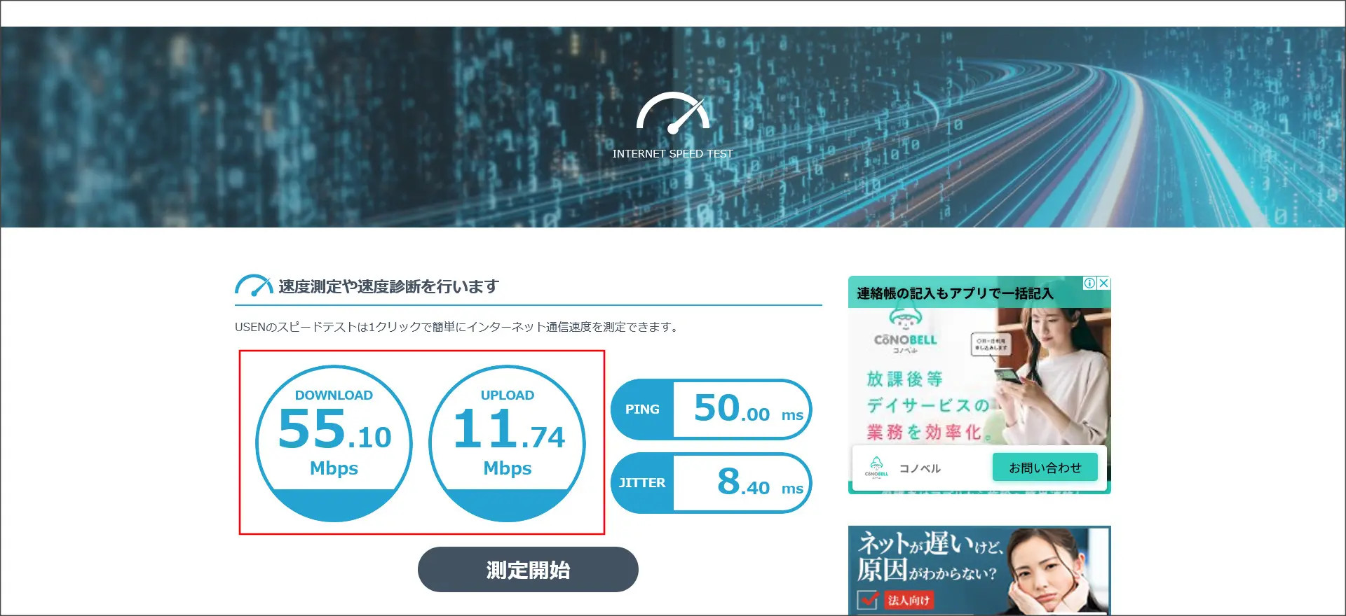 WiMAXホームルーターの測定結果